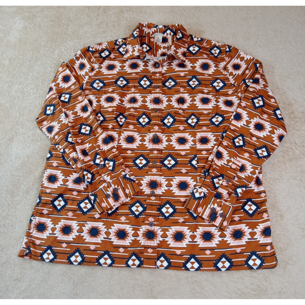 Duluth Botton Up Southwestern Aztec Long‎ Sleeve Women's XL Brown Shirt